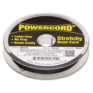 Cord, Powercord®, elastic, black, 0.5mm, 4-pound test. Sold per 25-meter spool.