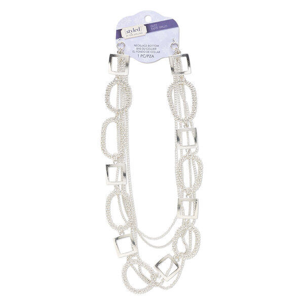 Necklace component, 5-strand, silver-finished steel and "pewter" (zinc-based alloy), 19-1/2 inches. Sold individually. image number 0