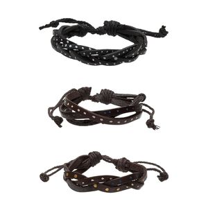 Bracelet mix, painted leather (dyed) and cotton cord, multicolored, 5-13mm wide, adjustable from 6-1/2 to 10-1/2 inches with macramé knot closure. Sold per pkg of 3.