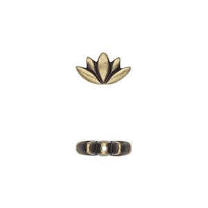 Bead, TierraCast®, "Make a Statement" collection, antique brass-plated pewter (tin-based alloy), 12x7mm lotus with renewal theme. Sold per pkg of 20.