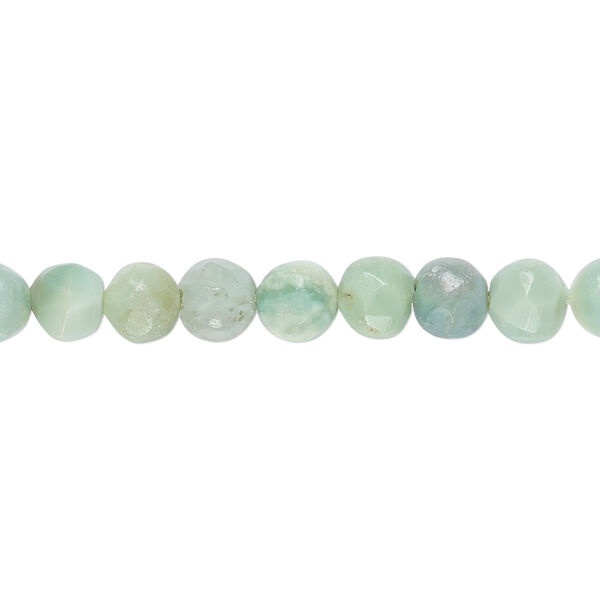 Bead, mint green Peruvian opal (natural), 5-6mm hand-cut faceted round, C grade, Mohs hardness 5 to 6-1/2. Sold per 12-inch strand. image number 0