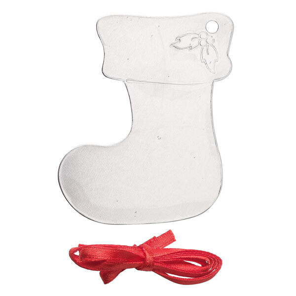 Ornament, ImpressArt®, aluminum and polyester, 2-3/8  x 1-13/16 inch stocking with ribbon. Sold per pkg of 3. image number 0