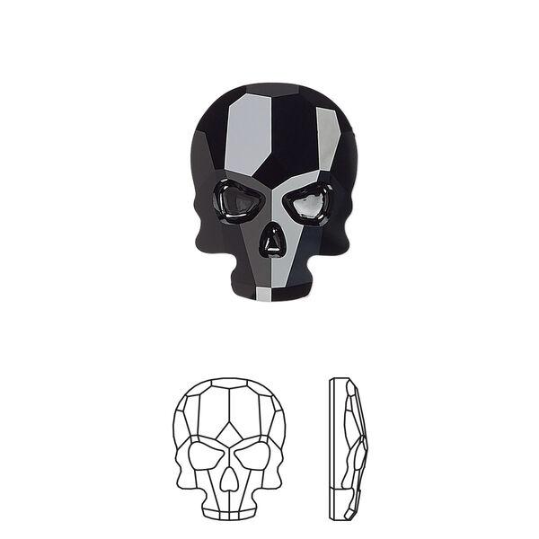 Flat back 1pk jet, Crystal Passions® 18x14mm skull 2856 image number 0