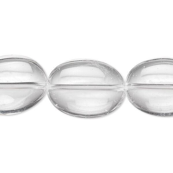 Bead, quartz crystal (natural), 19x15mm flat oval, A- grade, Mohs hardness 7. Sold per 8-inch strand, approximately 10 beads. image number 0