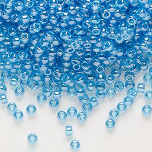 Seed bead, Miyuki, glass, pkg/50g, #8 rocaille, translucent luster ocean blue, (RR-321D).