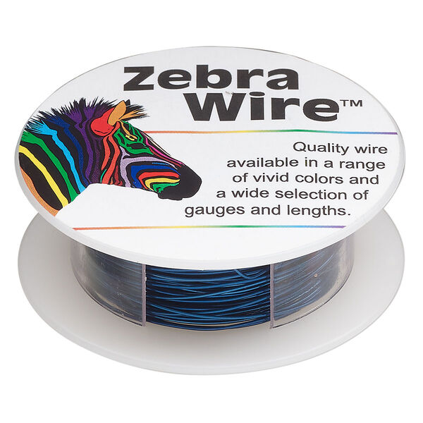 Wire, Zebra Wire™, color-coated copper, sapphire blue, round, 24 gauge. Sold per 20-yard spool. image number 0