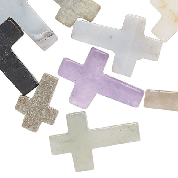 Multi-gemstone 1pkg25, half-drilled cross drop C grade, mix 12x9mm-24x17mm image number 0