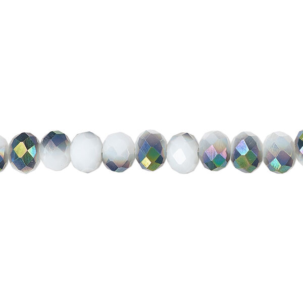 Bead 1pk 48 facets opaque white metallic green, Celestial Crystal® 6x4mm rondelle 15.5-16 inch image number 0