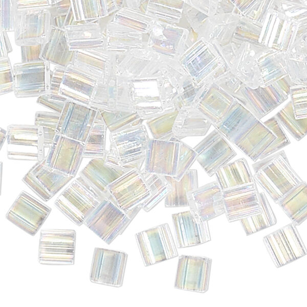 Seed bead, TILA®, glass, pkg/10g, 5mm full tila square, translucent rainbow crystal clear (TL-250). image number 0