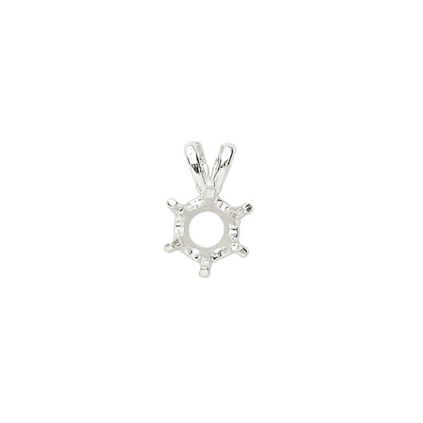 Pendant, Sure-Set™, sterling silver, 8mm pre-notched 6-prong round setting. Sold individually. image number 0