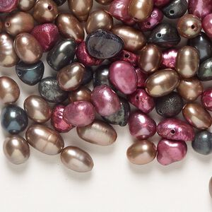 Pearl cultured freshwater 1pk, 5-7mm flat-sided potato dyed bronze mulberry dark teal 1 ounce