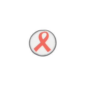 Bead, polymer clay, white / black / red, 14mm double-sided flat round with awareness ribbon. Sold per pkg of 30.