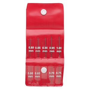 Micro drill bit, steel, 23.5-33.5mm with 0.6-1mm twisted bit. Sold per 9-piece set.