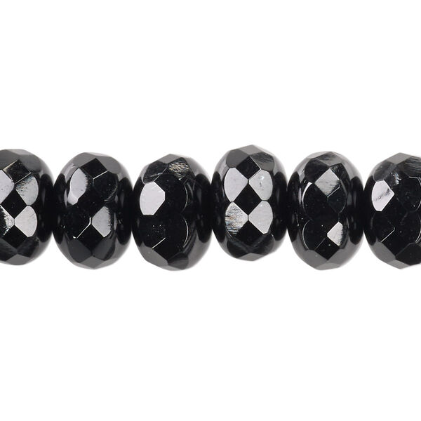 Bead, Czech fire-polished glass, jet black, 14x9mm faceted rondelle. Sold per pkg of 12. image number 0