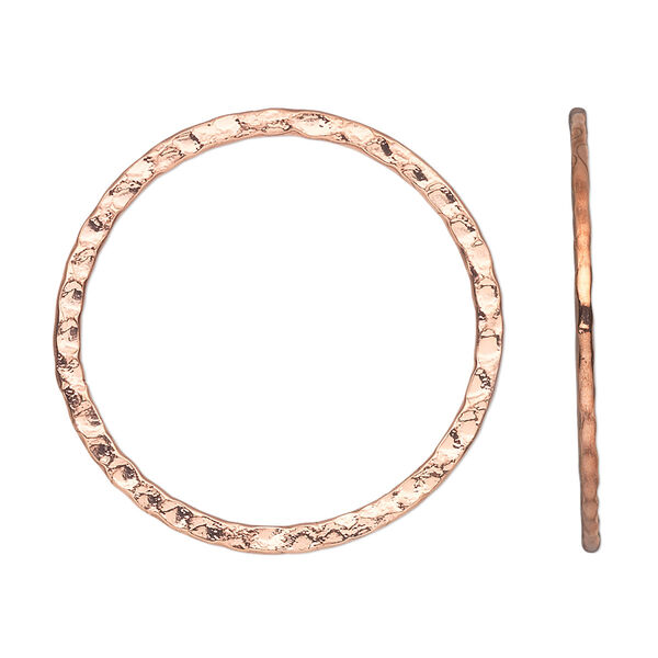 Focal, copper-plated steel, 30mm double-sided hammered open round. Sold per pkg of 10. image number 0