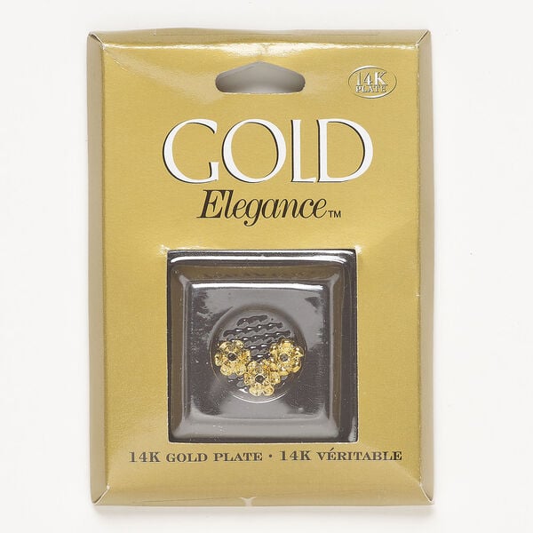 Bead 1pkg3, gold-plated copper, 7mm flower. image number 0