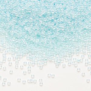 Seed bead, Miyuki, glass, pkg/35g, #15 rocaille, opaque inside dyed color luster light aqua alabaster base (RR-522).
