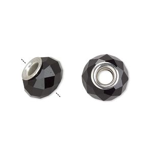Bead 10pk 32 facets black silver plate, Celestial Crystal® Dione® 14x9mm rondelle