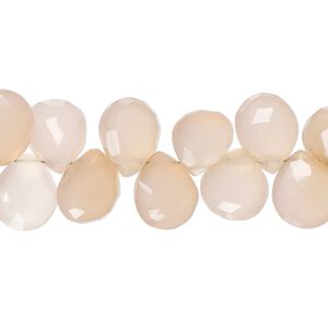 Peach chalcedony / pink chalcedony 1pkg1, hand-cut top-drilled faceted puffed teardrop bead 8 inch 8x5mm-12x8mm