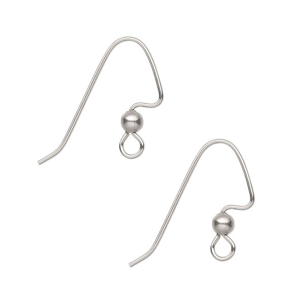 Ear wire, stainless steel, 18mm perfect balance angular fishhook and 3mm ball with open loop, 21 gauge. Sold per pkg of 500 pairs. image number 0