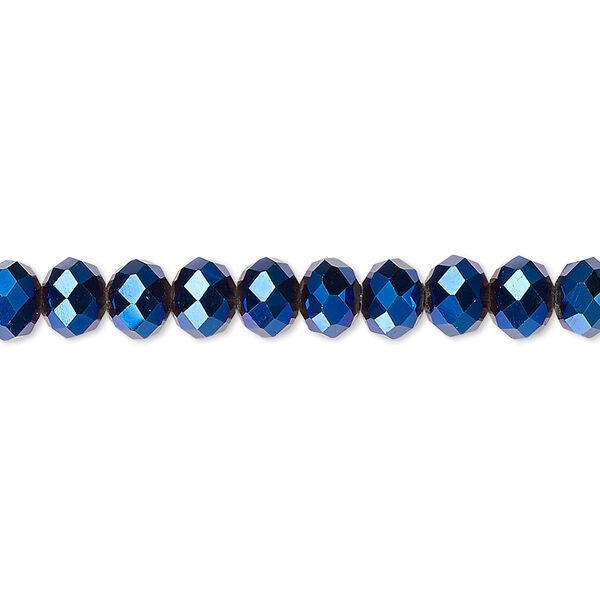 Bead 1pk 48 facets opaque cobalt blue metallic, Celestial Crystal® 6x4mm rondelle 15.5-16 inch image number 0