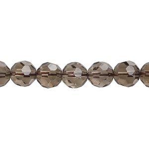 Smoky quartz 1pkg1, faceted round bead 15.5-16 inch 8mm
