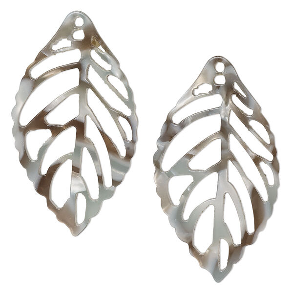 Focal, resin, grey and brown, 39x22mm leaf with cutouts. Sold per pkg of 4. image number 0