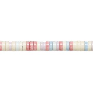 Bead, porcelain, opaque shiny multicolored, 4.5x1.5mm heishi. Sold per 8-inch strand, approximately 115 to 140 beads.