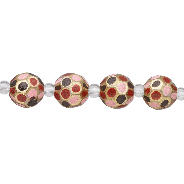 Bead, glass 1pkg4, multicolored, 12mm hand-painted faceted round. image number 1