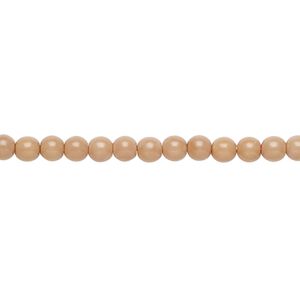 Bead, Czech dipped décor glass druk, opaque beige, 4mm round. Sold per 15-1/2" to 16" strand.