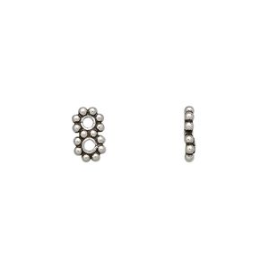 Spacer bar, antiqued sterling silver, 9x5mm 2-strand beaded rectangle. Sold per pkg of 2.
