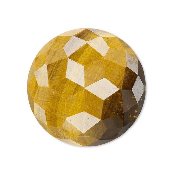 Cabochon, tigereye (natural), 30mm calibrated cube-cut round, B grade, Mohs hardness 7. Sold individually. image number 0