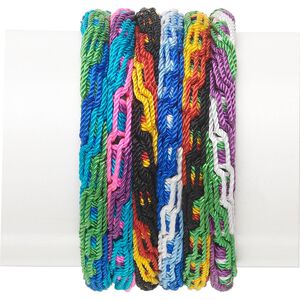 Bracelet mix, nylon, multicolored, 6mm wide, adjustable from 6-9 inches with tie closure. Sold per pkg of 6.