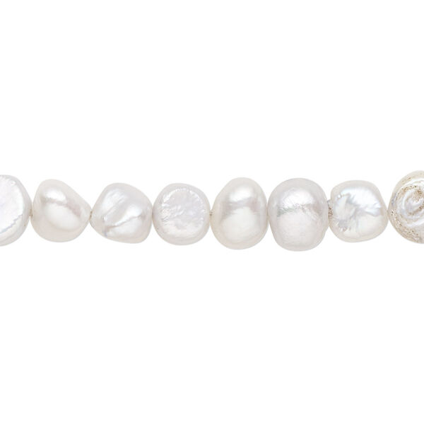 Pearl, cultured freshwater (dyed), soft blue-grey, 6-7mm flat-sided potato with 0.4-0.6mm hole, D grade, Mohs hardness 2-1/2 to 4. Sold per 15-inch strand. image number 0
