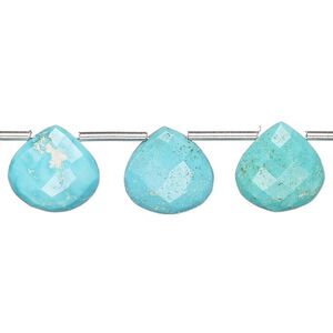 Imperial crown turquoise 1pkg14, hand-cut top-drilled faceted puffed teardrop bead natural 10-12mm