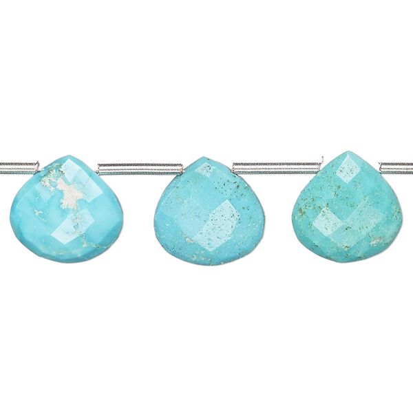 Imperial crown turquoise 1pkg14, hand-cut top-drilled faceted puffed teardrop bead natural 10-12mm image number 0