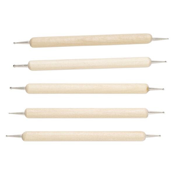 Embossing stylus, stainless steel and birch, pkg/set of 5, light brown, 5 inches. image number 0