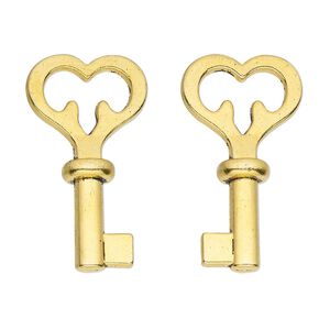 Focal, antique gold-finished "pewter" (zinc-based alloy), 30x16mm 3D heart key. Sold per pkg of 4.