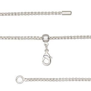 Chain 1pkg1 silver-plated rolo, 1.4mm square / lobster claw clasp, brass adjustable 16-23.5 inch