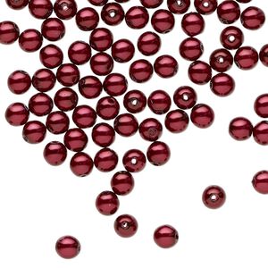 Czech Glass 1pkg100, round druk bead pearl-coated crimson 4mm