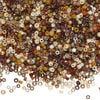 Seed bead mix, glass, 1pkg25g, #15 to #11 round, opaque and translucent multi-brown image number 0