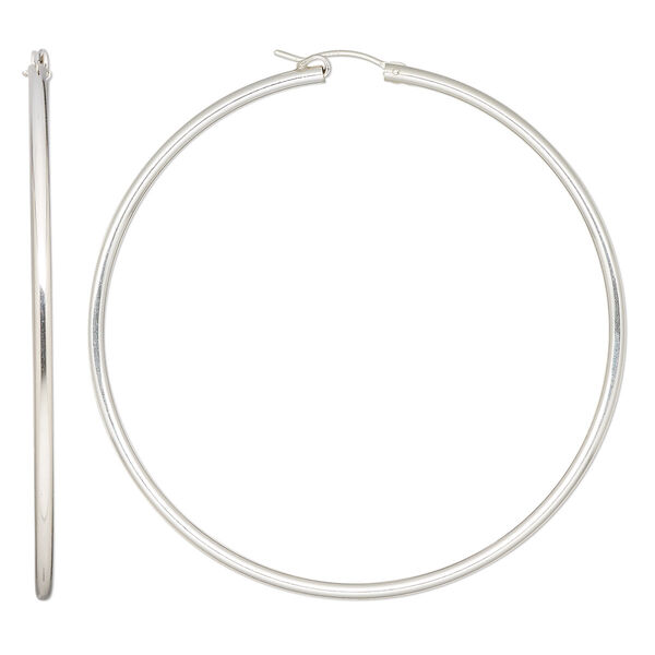 Earring, Create Compliments®, sterling silver, 65mm flexible round hoop with latch-back closure. Sold per pair. image number 0