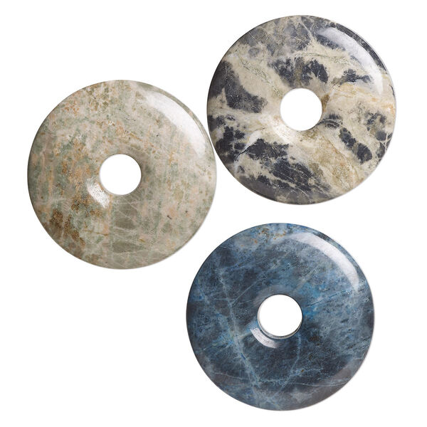 Focal, multi-jasper (natural / dyed), 44-46mm donut, B- grade, Mohs hardness 6-1/2 to 7. Sold per pkg of 3. image number 0