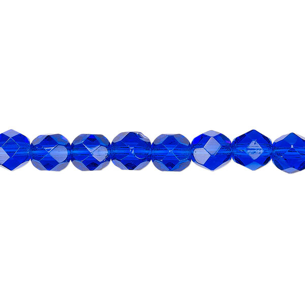 Bead, Czech fire-polished glass, transparent cobalt, 6mm faceted round. Sold per 15-1/2" to 16" strand, approximately 65 beads. image number 0