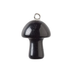 Black obsidian / brass 1pkg1, imitation rhodium-plated hand-carved 3D mushroom drop natural 20x15mm