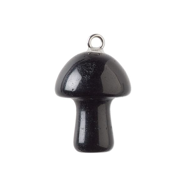 Black obsidian / brass 1pkg1, imitation rhodium-plated hand-carved 3D mushroom drop natural 20x15mm image number 0