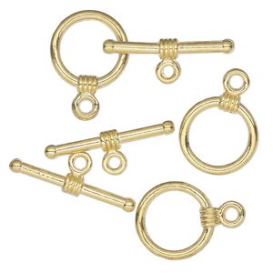 Clasp, toggle, gold-finished brass, 11mm round. Sold per pkg of 3.