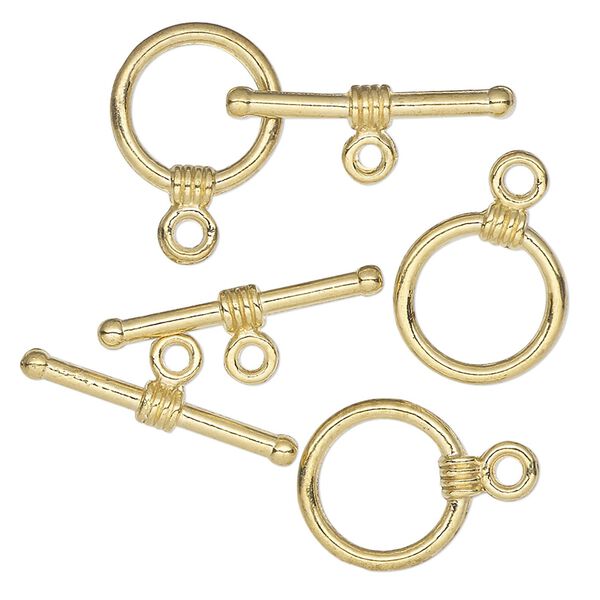 Clasp, toggle, gold-finished brass, 11mm round. Sold per pkg of 3. image number 0