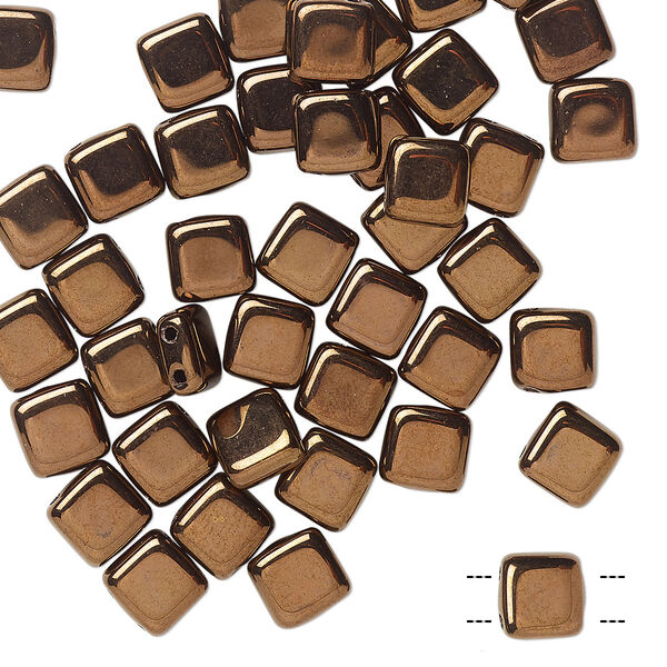 Bead, Preciosa, Czech pressed glass, opaque bronze, 6x6mm flat square with (2) 0.7mm holes. Sold per pkg of 40. image number 0
