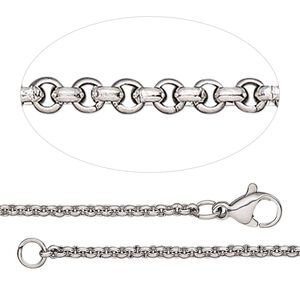 Chain 1pkg1 rolo, 2mm / lobster claw clasp, stainless steel 16 & 18 inch